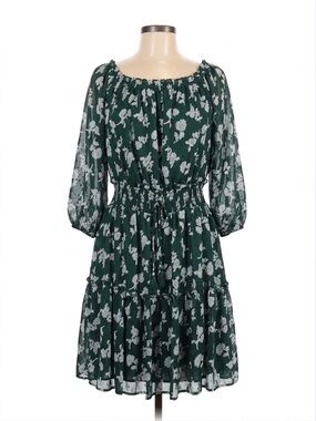 🩶 Ryan Michelle Green Floral 3/4 Sleeve Knee Length Dress